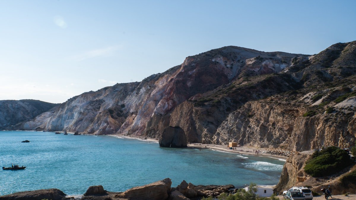 Catamaran at anchor in a sheltered Greek cove