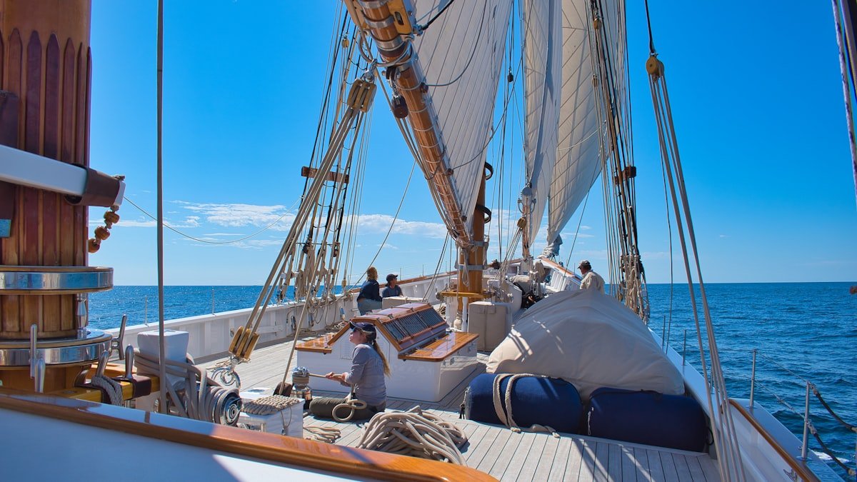 Cockpit view of a modern cruising sailboat under way