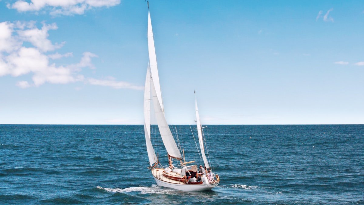 Sailboat on hard stand during keel inspection