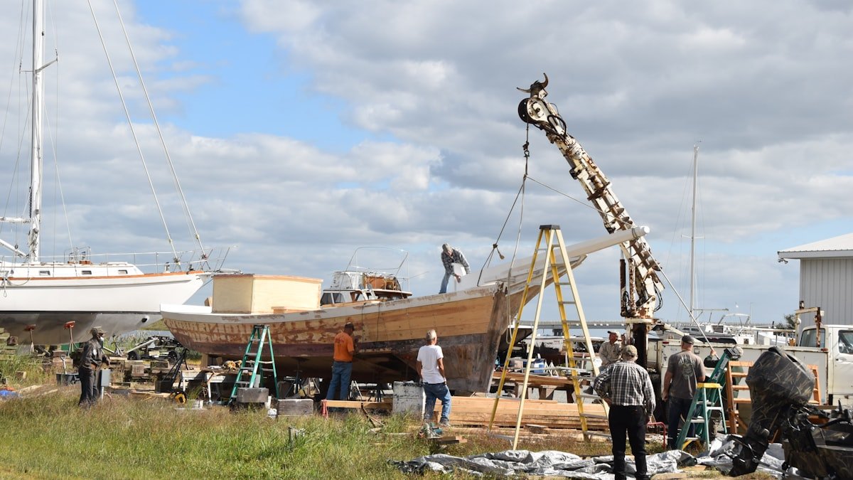 Sailboat hauled out for hull inspection