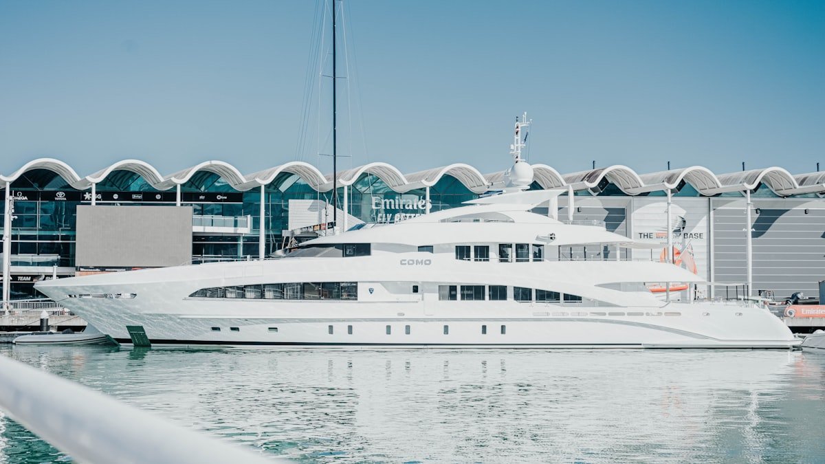 Buyer inspecting a yacht at a boat show